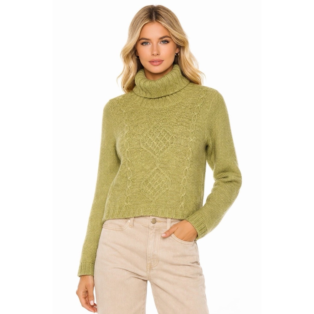 VTG Women's Cable Knit Mohair Turtleneck Sweater Green USA‎ Fits Small Tagged M